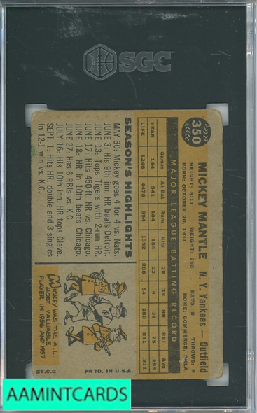 1960 TOPPS MICKEY MANTLE #350 SGC 2 2958712