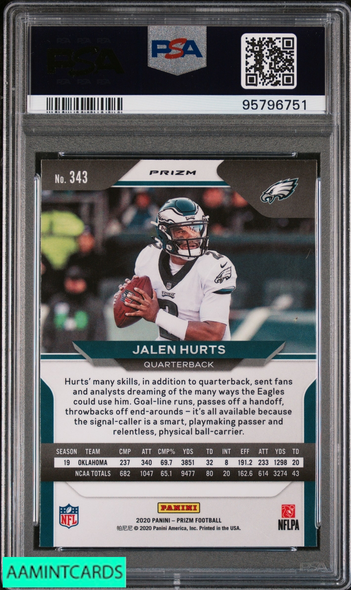 2020 PANINI PRIZM JALEN HURTS #343 GREEN PRIZM ROOKIE RC PSA 10 GEM MT 95796751