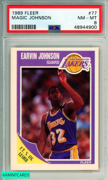 1989 FLEER MAGIC JOHNSON #77 LOS ANGELES LAKERS HOF PSA NM-MT 8 48944900 1989 FLEER MAGIC JOHNSON #77 LOS ANGELES LAKERS HOF PSA NM-MT 8 48944900