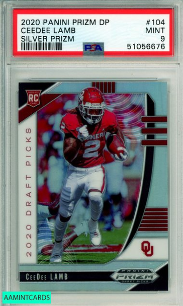 2020 PANINI PRIZM DRAFT PICKS SILVER PRIZM CEEDEE LAMB #104 ROOKIE PSA MINT 9 51056676