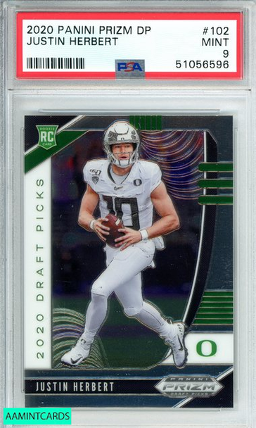 2020 PANINI PRIZM DP JUSTIN HERBERT #102 LA CHARGERS ROOKIE RC PSA 9 MINT 51056596