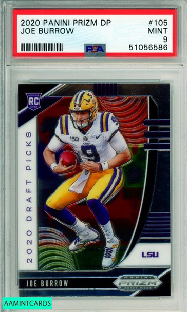 2020 PANINI PRIZM DRAFT PICKS JOE BURROW #105 ROOKIE BENGALS PSA MINT 9 51056586
