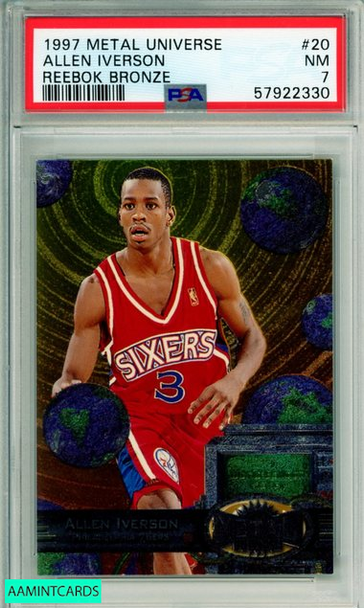 1997 METAL UNIVERSE REEBOK BRONZE ALLEN IVERSON #20 HOF 76ERS PSA NM 7 57922330