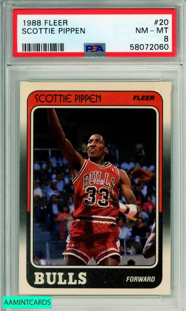 1988 FLEER SCOTTIE PIPPEN #20 ROOKIE HOF CHICAGO BULLS PSA NM-MT 8 58072060 1988 FLEER SCOTTIE PIPPEN #20 ROOKIE HOF CHICAGO BULLS PSA NM-MT 8 58072060