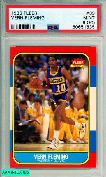 1986 FLEER VERN FLEMING #33 ROOKIE INDIANA PACERS RC PSA MINT 9 (OC) 50651535 1986 FLEER VERN FLEMING #33 ROOKIE INDIANA PACERS RC PSA MINT 9 (OC) 50651535