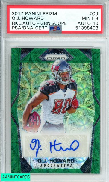 2017 PANINI PRIZM O J HOWARD #OJ GREEN SCOPE SP ROOKIE AUTO PSA 9 AUTO 10 51398403