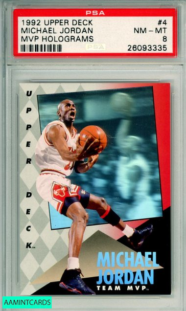 1992 UPPER DECK MVP HOLOGRAMS MICHAEL JORDAN #4 CHICAGO BULLS HOF PSA NM-MT 8 26093335 1992 UPPER DECK MVP HOLOGRAMS MICHAEL JORDAN #4 CHICAGO BULLS HOF PSA NM-MT 8 26093335