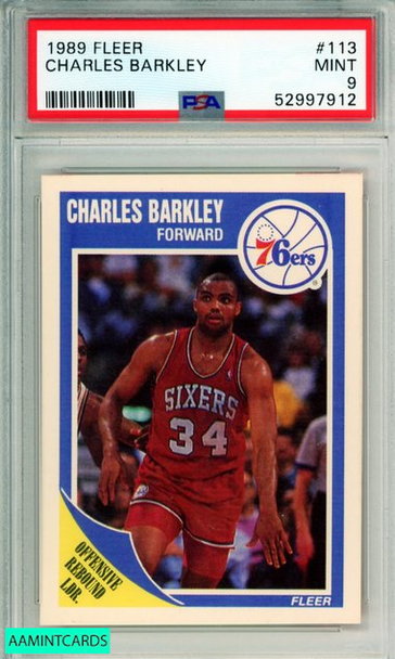 1989 FLEER CHARLES BARKLEY #113 HOF PHILADELPHIA 76ERS PSA 9 MINT 52997912 1989 FLEER CHARLES BARKLEY #113 HOF PHILADELPHIA 76ERS PSA 9 MINT 52997912