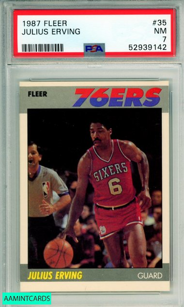 1987 FLEER JULIUS ERVING #35 HOF PHILADELPHIA 76ERS PSA 7 NM 52939142 1987 FLEER JULIUS ERVING #35 HOF PHILADELPHIA 76ERS PSA 7 NM 52939142