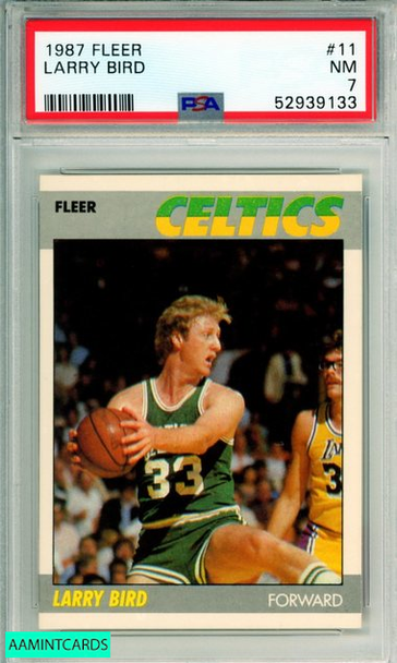1987 FLEER LARRY BIRD #11 HOF BOSTON CELTICS PSA 7 NM 52939133 1987 FLEER LARRY BIRD #11 HOF BOSTON CELTICS PSA 7 NM 52939133