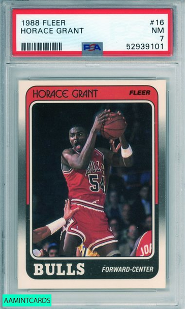 1988 FLEER HORACE GRANT #16 ROOKIE CHICAGO BULLS RC PSA 7 NM 52939101 1988 FLEER HORACE GRANT #16 ROOKIE CHICAGO BULLS RC PSA 7 NM 52939101
