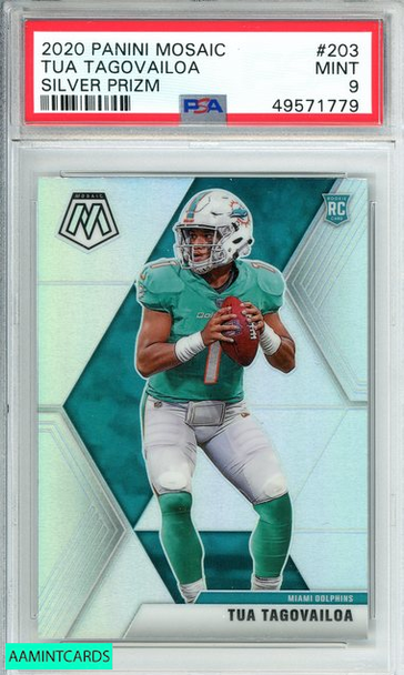 2020 PANINI MOSAIC TUA TAGOVAILOA #203 SILVER PRIZM ROOKIE RC PSA 9 MINT 49571779