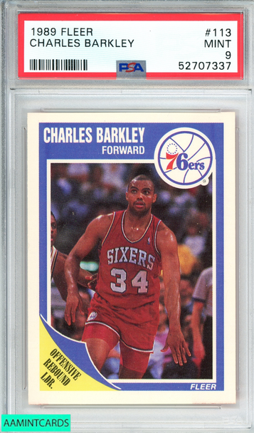 1989 FLEER CHARLES BARKLEY #113 PHILADELPHIA 76ERS HOF PSA 9 MINT 52707337 1989 FLEER CHARLES BARKLEY #113 PHILADELPHIA 76ERS HOF PSA 9 MINT 52707337