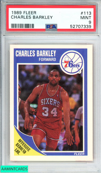 1989 FLEER CHARLES BARKLEY #113 PHILADELPHIA 76ERS HOF PSA 9 MINT 52707339 1989 FLEER CHARLES BARKLEY #113 PHILADELPHIA 76ERS HOF PSA 9 MINT 52707339