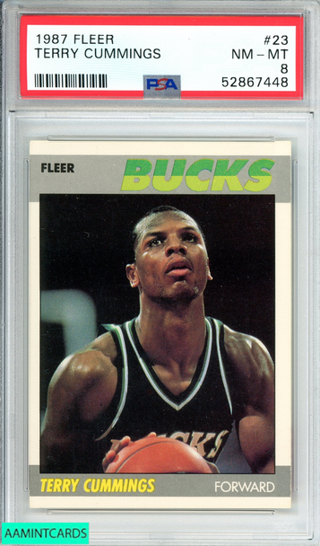 1987 FLEER TERRY CUMMINGS #23 MILWAUKEE BUCKS PSA 8 NM-MT 52867448 1987 FLEER TERRY CUMMINGS #23 MILWAUKEE BUCKS PSA 8 NM-MT 52867448