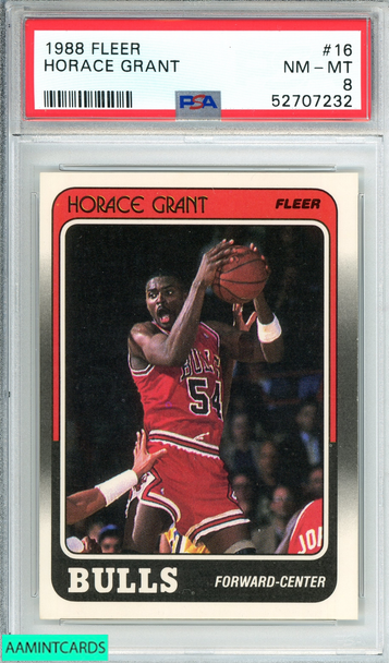 1988 FLEER HORACE GRANT #16 CHICAGO BULLS ROOKIE RC PSA 8 NM-MT 52707232 1988 FLEER HORACE GRANT #16 CHICAGO BULLS ROOKIE RC PSA 8 NM-MT 52707232