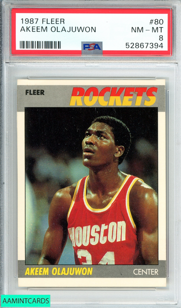 1987 FLEER AKEEM OLAJUWON #80 HOUSTON ROCKETS PSA 8 NM-MT 52867394 1987 FLEER AKEEM OLAJUWON #80 HOUSTON ROCKETS PSA 8 NM-MT 52867394
