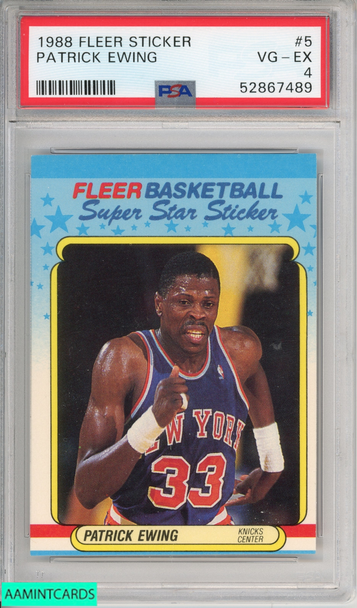 1988 FLEER STICKER PATRICK EWING #5 HOF NEW YORK KNICKS PSA 4 VG-EX 52867489 1988 FLEER STICKER PATRICK EWING #5 HOF NEW YORK KNICKS PSA 4 VG-EX 52867489