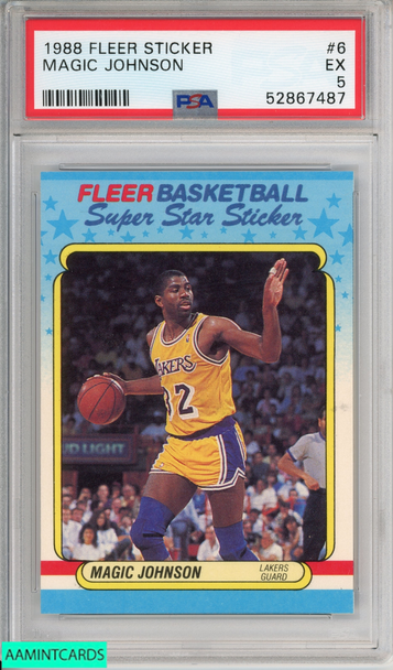 1988 FLEER STICKER MAGIC JOHNSON #6 HOF LOS ANGELES LAKERS PSA 5 EX 52867487 1988 FLEER STICKER MAGIC JOHNSON #6 HOF LOS ANGELES LAKERS PSA 5 EX 52867487