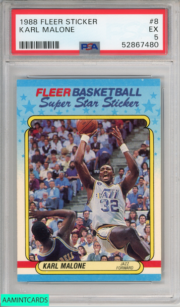 1988 FLEER STICKER KARL MALONE #8 HOF UTAH JAZZ PSA 5 EX 52867480 1988 FLEER STICKER KARL MALONE #8 HOF UTAH JAZZ PSA 5 EX 52867480