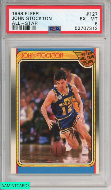 1988 FLEER JOHN STOCKTON #127 ALL-STAR ROOKIE HOF UTAH JAZZ RC PSA 6 EX-MT 52707313 1988 FLEER JOHN STOCKTON #127 ALL-STAR ROOKIE HOF UTAH JAZZ RC PSA 6 EX-MT 52707313