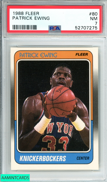 1988 FLEER PATRICK EWING #80 HOF NEW YORK KNICKS PSA 7 NM 52707275 1988 FLEER PATRICK EWING #80 HOF NEW YORK KNICKS PSA 7 NM 52707275