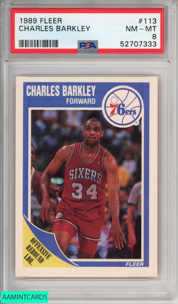 1989 FLEER CHARLES BARKLEY #113 HOF PHILADELPHIA 76ERS PSA 8 NM-MT 52707333 1989 FLEER CHARLES BARKLEY #113 HOF PHILADELPHIA 76ERS PSA 8 NM-MT 52707333