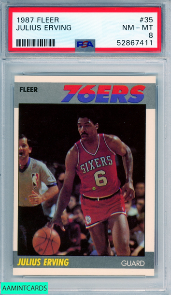 1987 FLEER JULIUS ERVING #35 HOF PHILADELPHIA 76ERS PSA 8 NM-MT 52867411 1987 FLEER JULIUS ERVING #35 HOF PHILADELPHIA 76ERS PSA 8 NM-MT 52867411