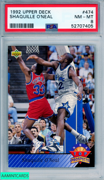 1992 UPPER DECK SHAQUILLE O NEAL #474 ROOKIE HOF ORLANDO MAGIC RC PSA 8 NM-MT 52707405 1992 UPPER DECK SHAQUILLE O NEAL #474 ROOKIE HOF ORLANDO MAGIC RC PSA 8 NM-MT 52707405