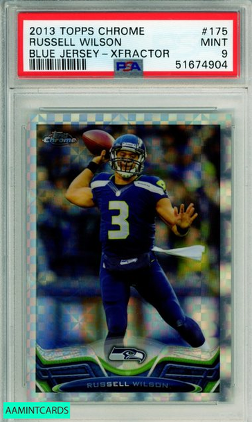 2013 TOPPS CHROME BLUE JERSEY-XFRACTOR RUSSELL WILSON #175 SEAHAWKS PSA MINT 9 51674904