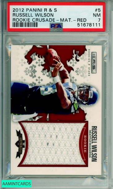 2012 PANINI ROOKIES STARS ROOKIE CRUSADE - RED RUSSELL WILSON #5 SP PSA 7 POP 2 51678111
