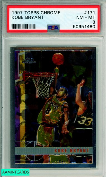 1997 TOPPS CHROME KOBE BRYANT #171 HOF LOS ANGELES LAKERS PSA NM-MT 8 50651480