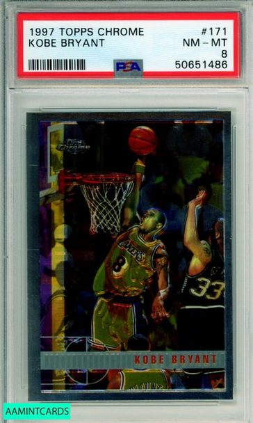 1997 TOPPS CHROME KOBE BRYANT #171 HOF LOS ANGELES LAKERS PSA NM-MT 8 50651486 1997 TOPPS CHROME KOBE BRYANT #171 HOF LOS ANGELES LAKERS PSA NM-MT 8 50651486