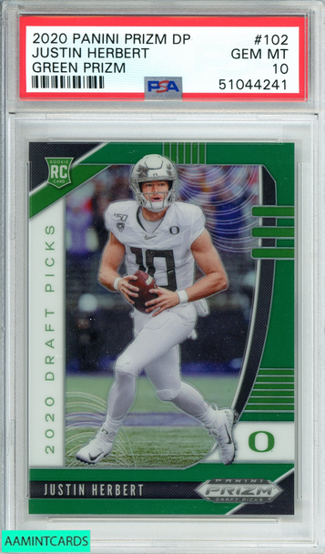 2020 PANINI PRIZM DP JUSTIN HERBERT #102 GREEN PRIZM ROOKIE RC PSA 10 GEM MT 51044241