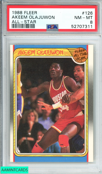 1988 FLEER AKEEM OLAJUWON #126 ALL-STAR HOUSTON ROCKETS PSA 8 NM-MT 52707311 1988 FLEER AKEEM OLAJUWON #126 ALL-STAR HOUSTON ROCKETS PSA 8 NM-MT 52707311