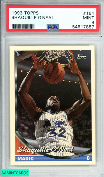 1993 TOPPS SHAQUILLE O NEAL #181 ORLANDO MAGIC PSA 9 MINT 54617887 1993 TOPPS SHAQUILLE O NEAL #181 ORLANDO MAGIC PSA 9 MINT 54617887
