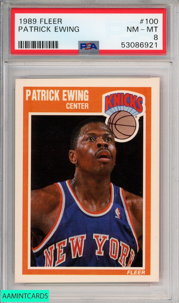1989 FLEER PATRICK EWING #100 NEW YORK KNICKS HOF PSA 8 NM-MT 53086921 1989 FLEER PATRICK EWING #100 NEW YORK KNICKS HOF PSA 8 NM-MT 53086921