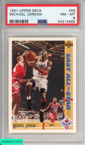 1991 UPPER DECK MICHAEL JORDAN #69 HOF CHICAGO BULLS PSA 8 NM-MT 54214589