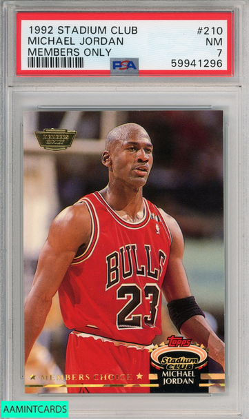 1992 STADIUM CLUB MICHAEL JORDAN #210 MEMBERS ONLY CHICAGO BULLS HOF PSA 7 NM 59941296 1992 STADIUM CLUB MICHAEL JORDAN #210 MEMBERS ONLY CHICAGO BULLS HOF PSA 7 NM 59941296