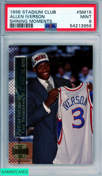 1996 STADIUM CLUB ALLEN IVERSON #SM15 SHINING MOMENTS ROOKIE 76ERS RC PSA 9 MINT 54213959