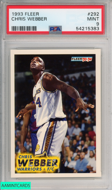 1993 FLEER CHRIS WEBBER #292 GOLDEN STATE WARRIORS ROOKIE HOF PSA 9 MINT 54215383 1993 FLEER CHRIS WEBBER #292 GOLDEN STATE WARRIORS ROOKIE HOF PSA 9 MINT 54215383