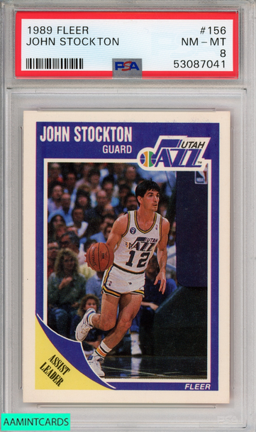 1989 FLEER JOHN STOCKTON UTAH JAZZ HOF #156 PSA 8 NM-MT 53087041 1989 FLEER JOHN STOCKTON UTAH JAZZ HOF #156 PSA 8 NM-MT 53087041