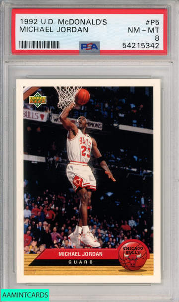 1992 UPPER DECK MCDONALDS MICHAEL JORDAN #P5 CHICAGO BULLS HOF PSA 8 NM-MT 54215342 1992 UPPER DECK MCDONALDS MICHAEL JORDAN #P5 CHICAGO BULLS HOF PSA 8 NM-MT 54215342