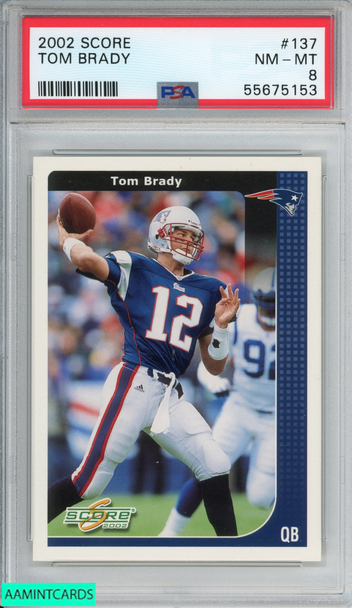 2002 SCORE TOM BRADY #137 NEW ENGLAND PATRIOTS PSA 8 NM-MT 55675153 2002 SCORE TOM BRADY #137 NEW ENGLAND PATRIOTS PSA 8 NM-MT 55675153