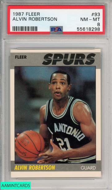 1987 FLEER ALVIN ROBERTSON #93 SAN ANTONIO SPURS PSA 8 NM-MT 55618298 1987 FLEER ALVIN ROBERTSON #93 SAN ANTONIO SPURS PSA 8 NM-MT 55618298