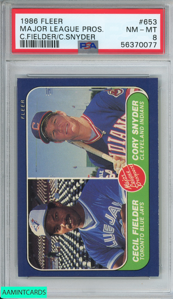 1986 FLEER MAJOR LEAGUE PROS #653 CECIL FIELDER CORY SNYDER ROOKIE PSA 8 NM-MT 56370077