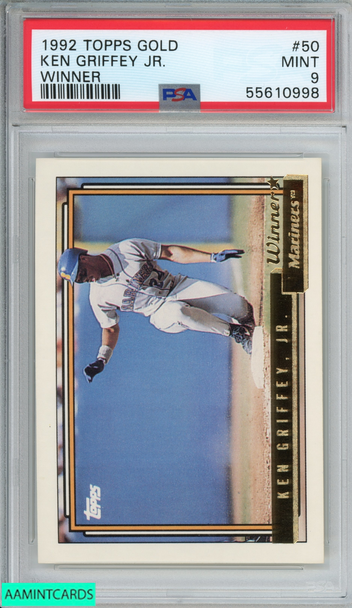 1992 TOPPS GOLD KEN GRIFFEY JR #50 WINNER SEATTLE MARINERS HOF PSA 9 MINT 55610998 1992 TOPPS GOLD KEN GRIFFEY JR #50 WINNER SEATTLE MARINERS HOF PSA 9 MINT 55610998
