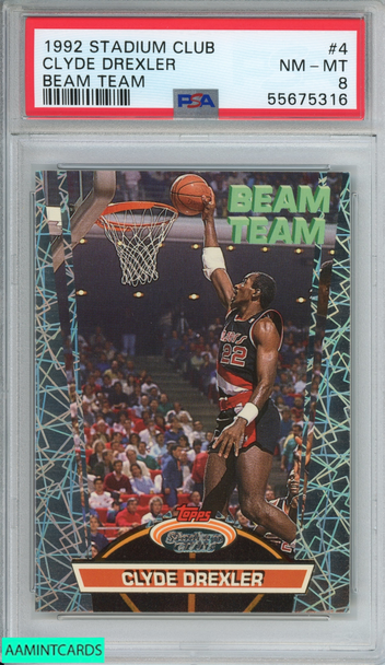 1992 STADIUM CLUB CLYDE DREXLER #4 BEAM TEAM PORTLAND TRAIL BLAZERS PSA 8 NM-MT 55675316 1992 STADIUM CLUB CLYDE DREXLER #4 BEAM TEAM PORTLAND TRAIL BLAZERS PSA 8 NM-MT 55675316