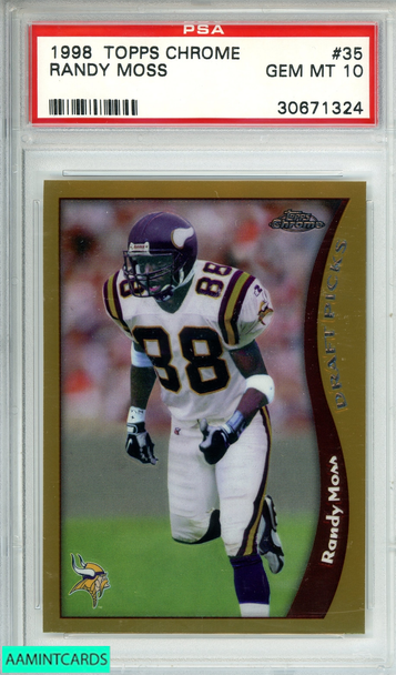1998 TOPPS CHROME RANDY MOSS #35 MINNESOTA VIKINGS ROOKIE RC PSA 10 GEM MT 30671324 1998 TOPPS CHROME RANDY MOSS #35 MINNESOTA VIKINGS ROOKIE RC PSA 10 GEM MT 30671324