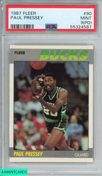 1987 FLEER PAUL PRESSEY #90 MILWAUKEE BUCKS PSA 9 MINT (PD) 55324587 1987 FLEER PAUL PRESSEY #90 MILWAUKEE BUCKS PSA 9 MINT (PD) 55324587
